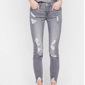 Express Mid-Rise Gray Ripped Jeans